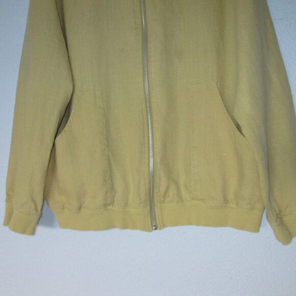 Chicos Design Women's Jacket Sz 2 100% Linen Full Zip Yellowl Bomber Pockets - Picture 3 of 11